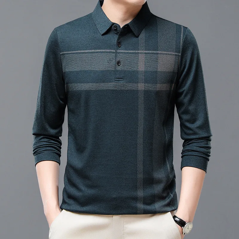 

Fashion Brand Polo Shirt for Men Long Sleeve Elastic Clothing for Autumn Soft Top Quality Clothing Striped Men's Polo T-shirts