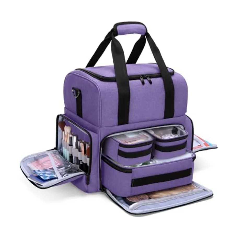 

Двухслойная большая дорожная косметичка с 3 внутренними съемными отделениями и съемными разделителями, запатентованная, фиолетовая