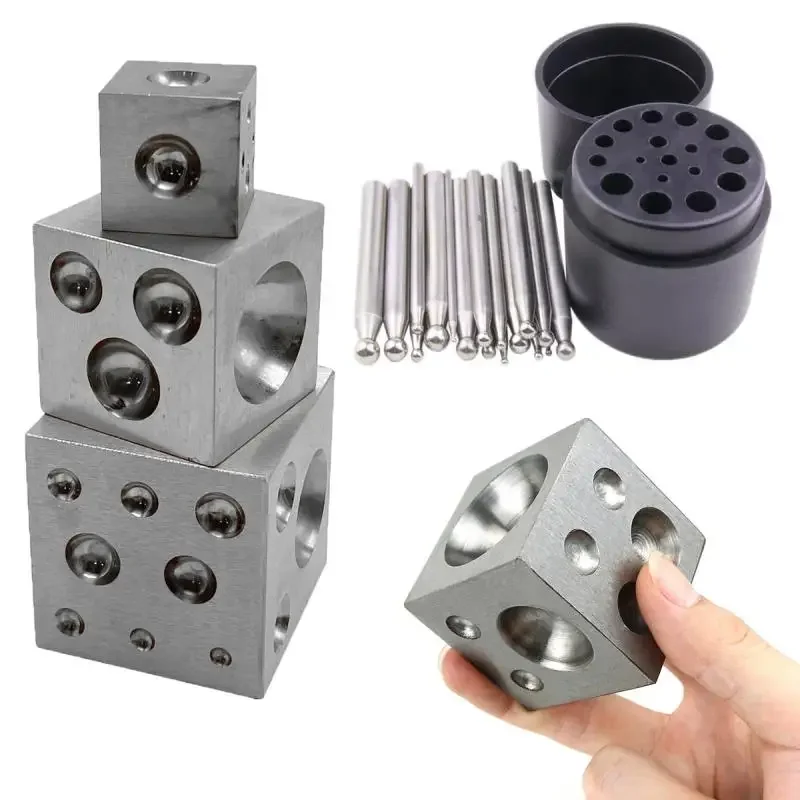 Imagem -06 - Bloco de Dapping de Aço Quadrado Morrer Cubo de Dapping de Aço 17 Peças Kit de Perfuração Côncava Semicircular de Círculo Redondo 1.5