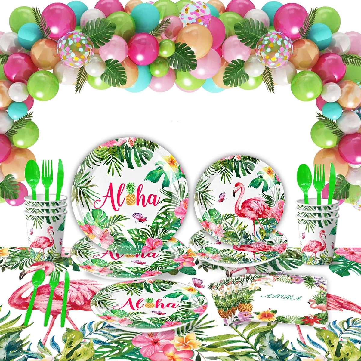 Hawaiian Flamingos party cutlery decorations Tropical Luau theme party birthday paper cup set