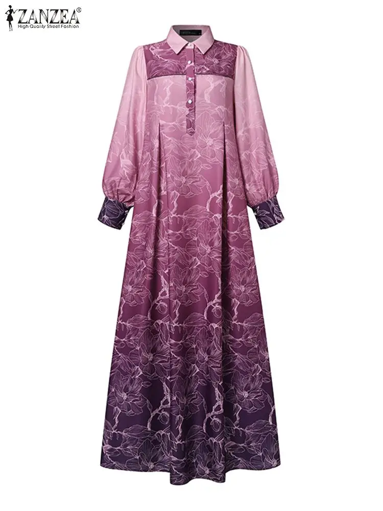 Fashion Printed Muslim Dress Abaya ZANZEA Women Elegant Long Sleeve Maxi Sundress IsIamic Dubai Long Robe Bohemain Vestidos 2024