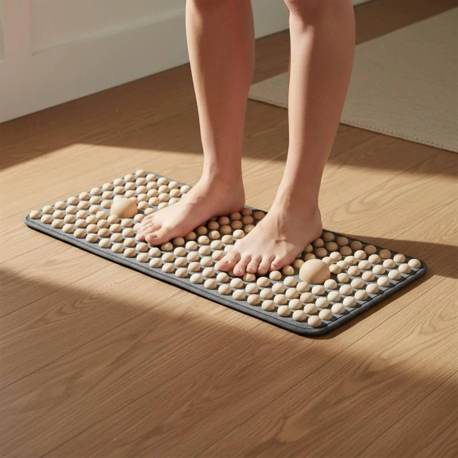 Cushioned Wooden Reflexology Foot Pad for Pressure Point Massage Home Wellness Standing Walking Therapy Tool