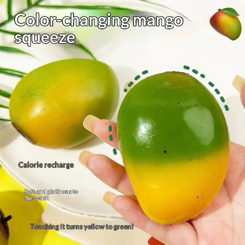 Color Changing Mango Soft Squeeze Fidget Toy  Stress Relief Ball Pocket Size for Travel Office Anxiety Relief