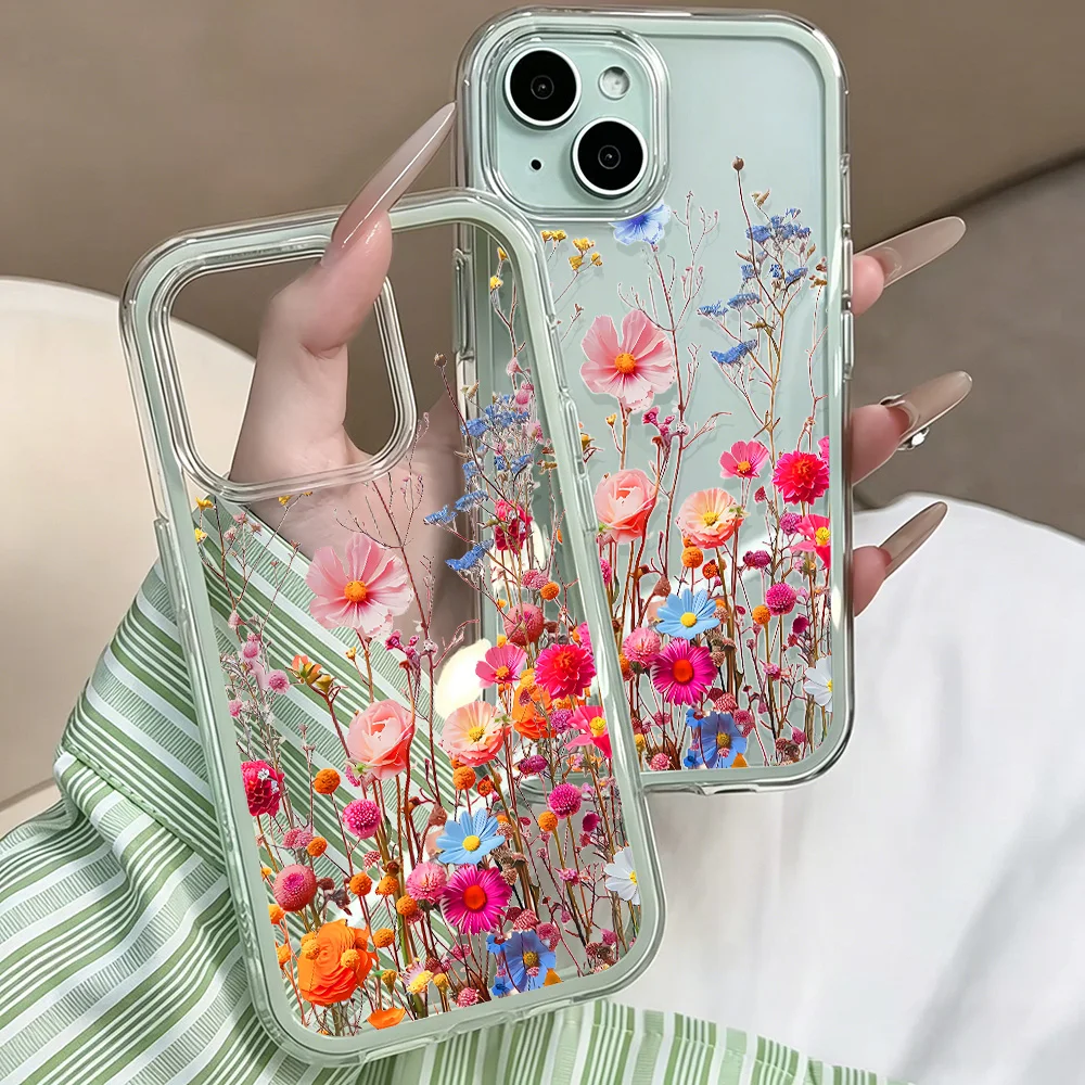Wildblumen Transparente Handyhülle für iPhone 17 13 16 15 11 12 14 Pro Max 17 Air XR X Hülle Silikon 2 IN 1 Stoßfeste Weiche TPU-Abdeckung – Detail 5