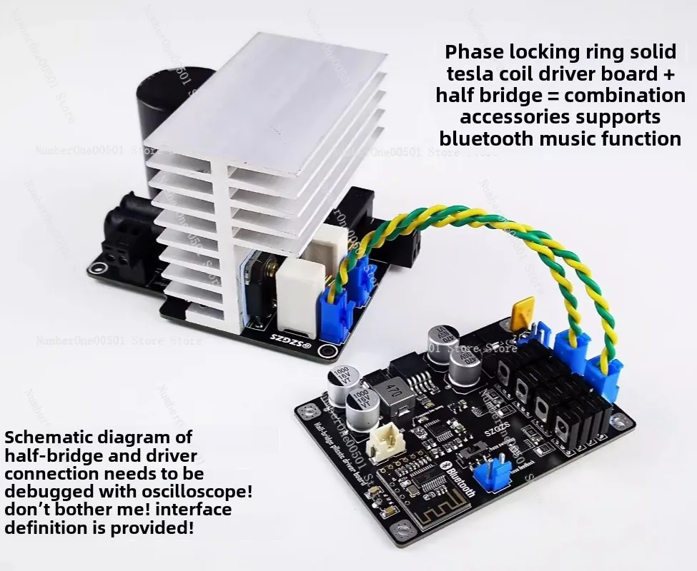 Phase Locked Loop Solid State Tesla Coil PLLSSTC Bluetooth Music Driver Board and Half Bridge Board Combination Kit