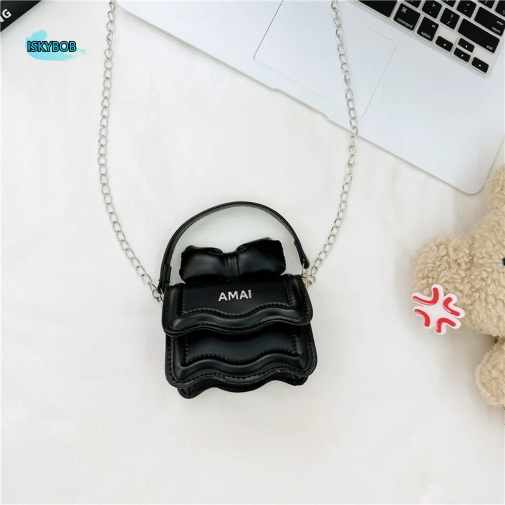 

Solid Color Mini Bow Crossbody Bag PU Leather Small Square Bag Sweet Shoulder Bag Chain Messenger Bag Children Handbag Summer