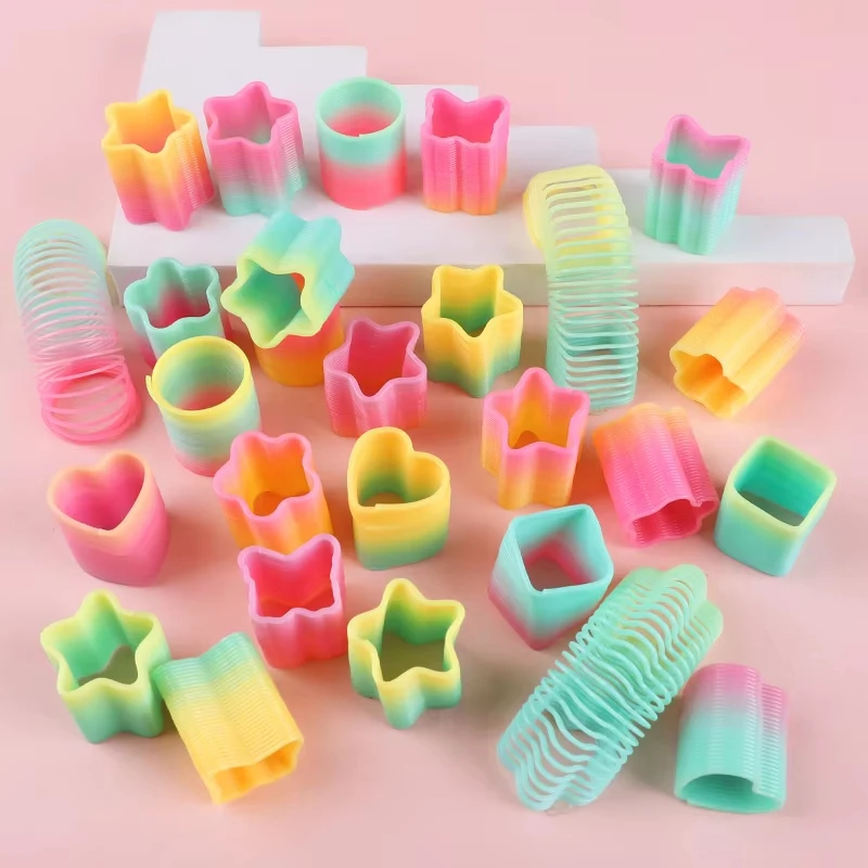 5-10PCS Mini Multi-Shaped Rainbow Magic Springs Circle Toys Kid Birthday Party Favors Giveaway Gifts Souvenir Pinata Fillers ﻿