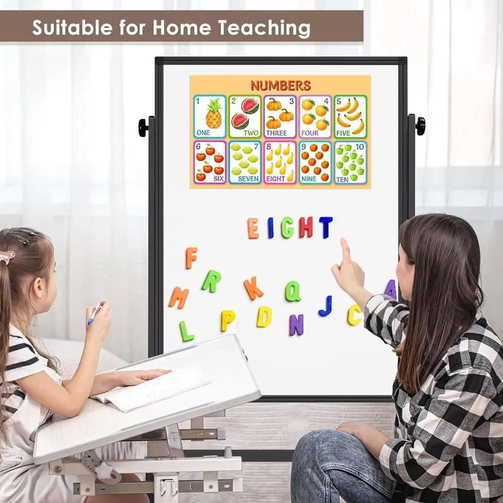 سبورة بيضاء مغناطيسية بارتفاع قابل للتعديل مع لوحة مفلين محمولة، 32 × 48 لعرض المكتب والتخطيط