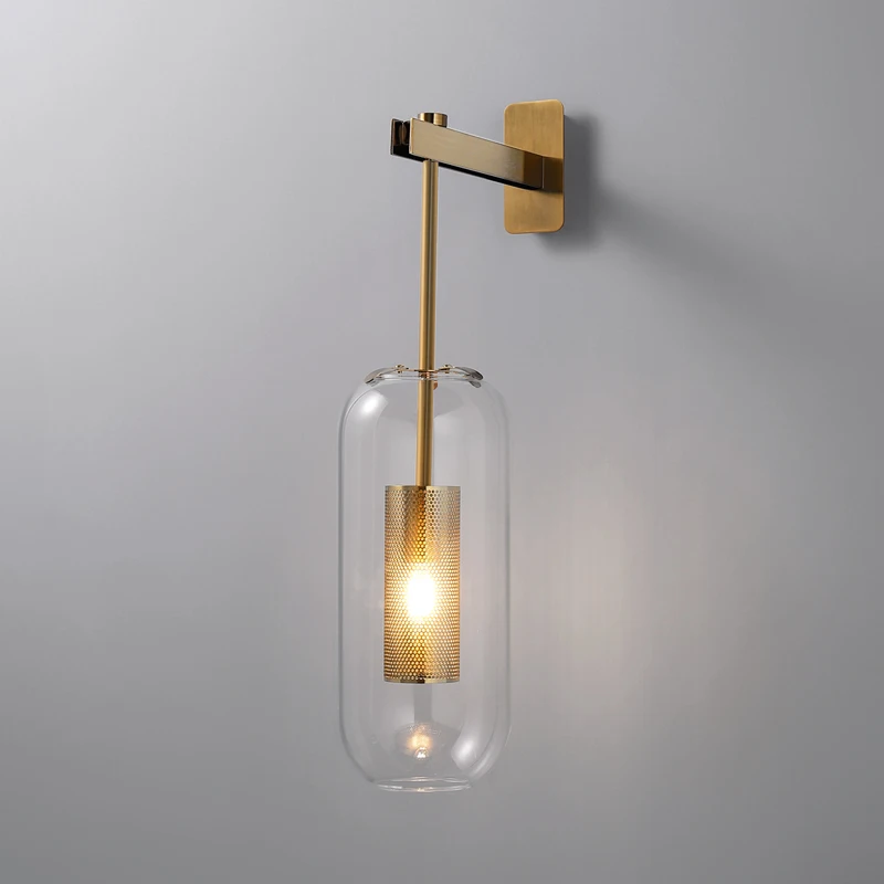 Modern wall sconce light fixture glass bedside hotel bathroom background lamp corridor luminaire home decoration lighting gold