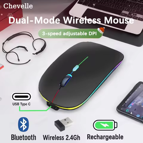 Wireless RGB Gaming Mouse 2.4G USB C Rechargeable Silent Click Lightweight 85g Ergonomic Adjustable DPI for iPad Laptop PC Mac