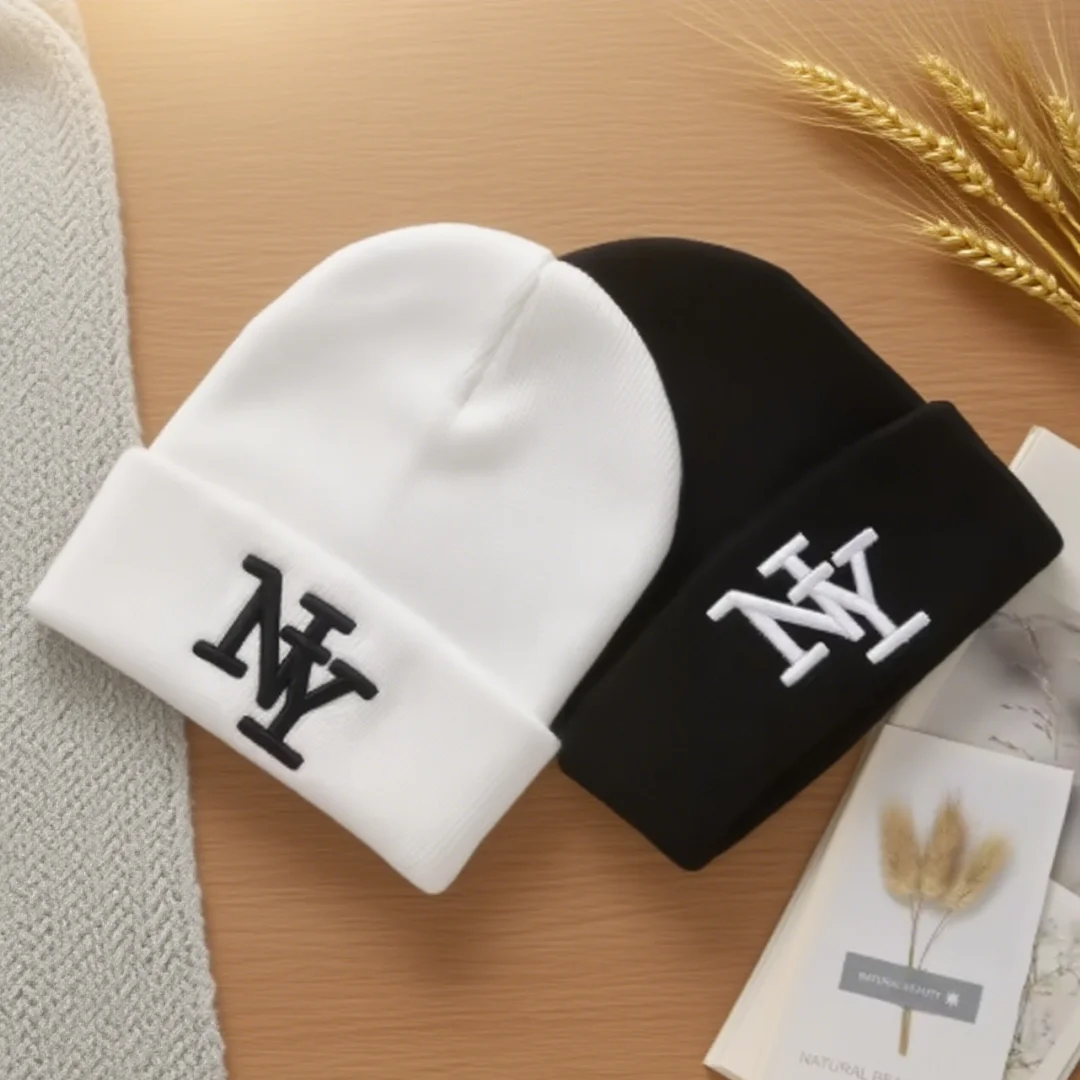 1pcs Unisex Winter Beanie Hats Solid Color 3D Embroidery  Knitted Caps Outdoor Warm Outdoor Caps Sports and Casual Hats