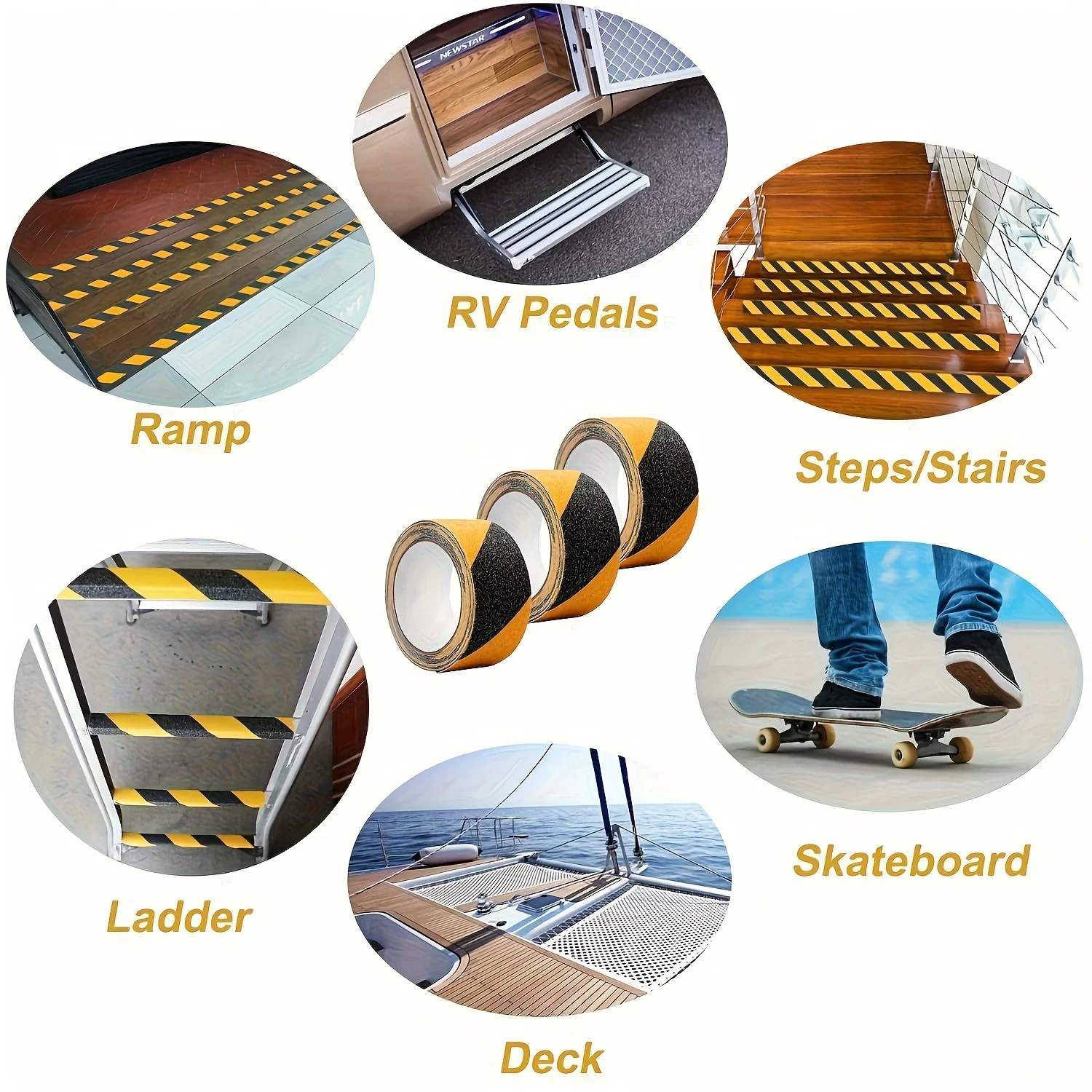 Black-Yellow Non-Slip Sandpaper Tape (1/2-Roll Pack), 2 Inches x 16.4 Feet, High Sandpaper Texture for Strong Friction & Grip
