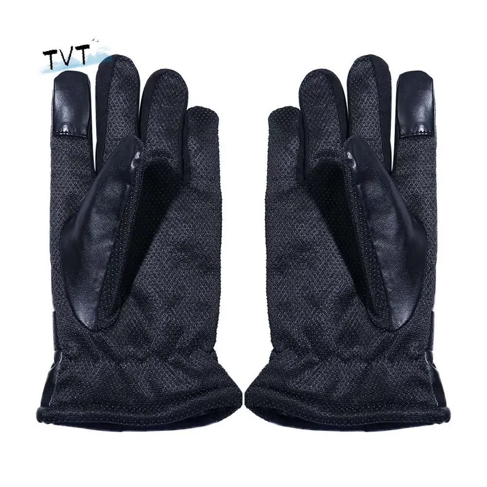 

For Male Cold Protection Thicken Touch Screen Windproof Warm Winter Gloves Korean Mittens PU Leather Men Black Gloves