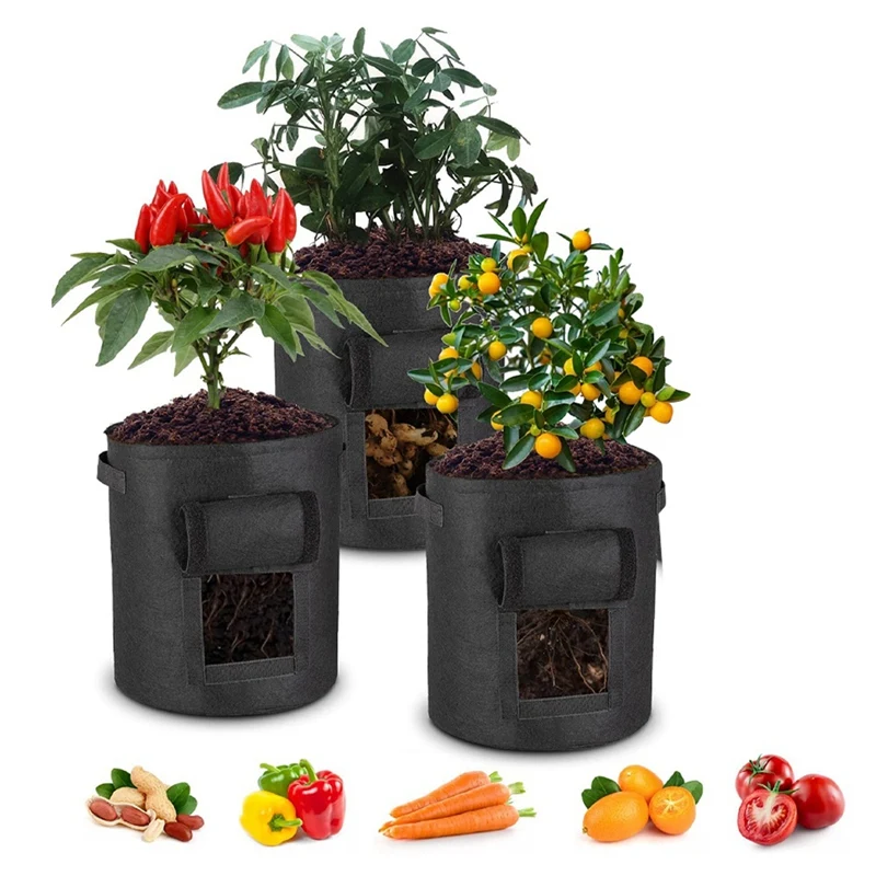 Potato Grow Bags 3Packs Plant Grow Bags With Window Flap Breathable Planting And Two Handles Thickened