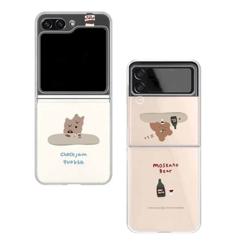 Animal Drunk Bear Phone Case For Samsung Galaxy Z Flip 6 ZFlip5 5G Transaprent Clear Cover For Samsung ZFlip 4 Z Flip 3 Fundas