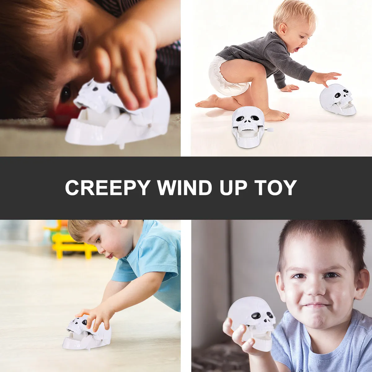 5Pcs Halloween Wind Up Skull Clockwork Gag Decoration Kids Rotating Sliding Motion Halloween Wind Up Toys Clockwork Toy