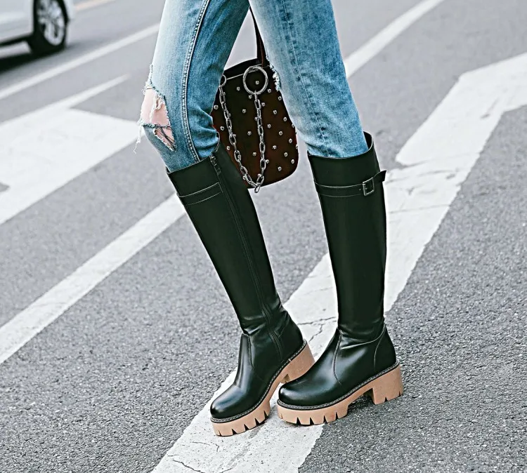 Big Size boots women woman winter boots women women shoes botas Buckle side zipper thick bottom round head