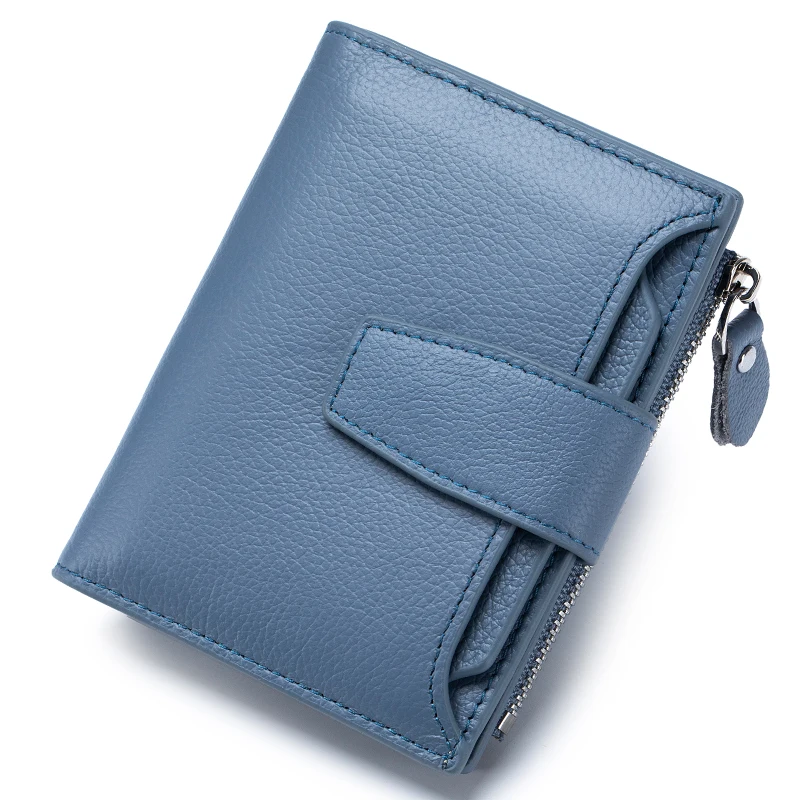 Women RFID Blocking Bifold Leather Wallet Compact Card Holder Zipper Coin Pocket 4 ID Windows