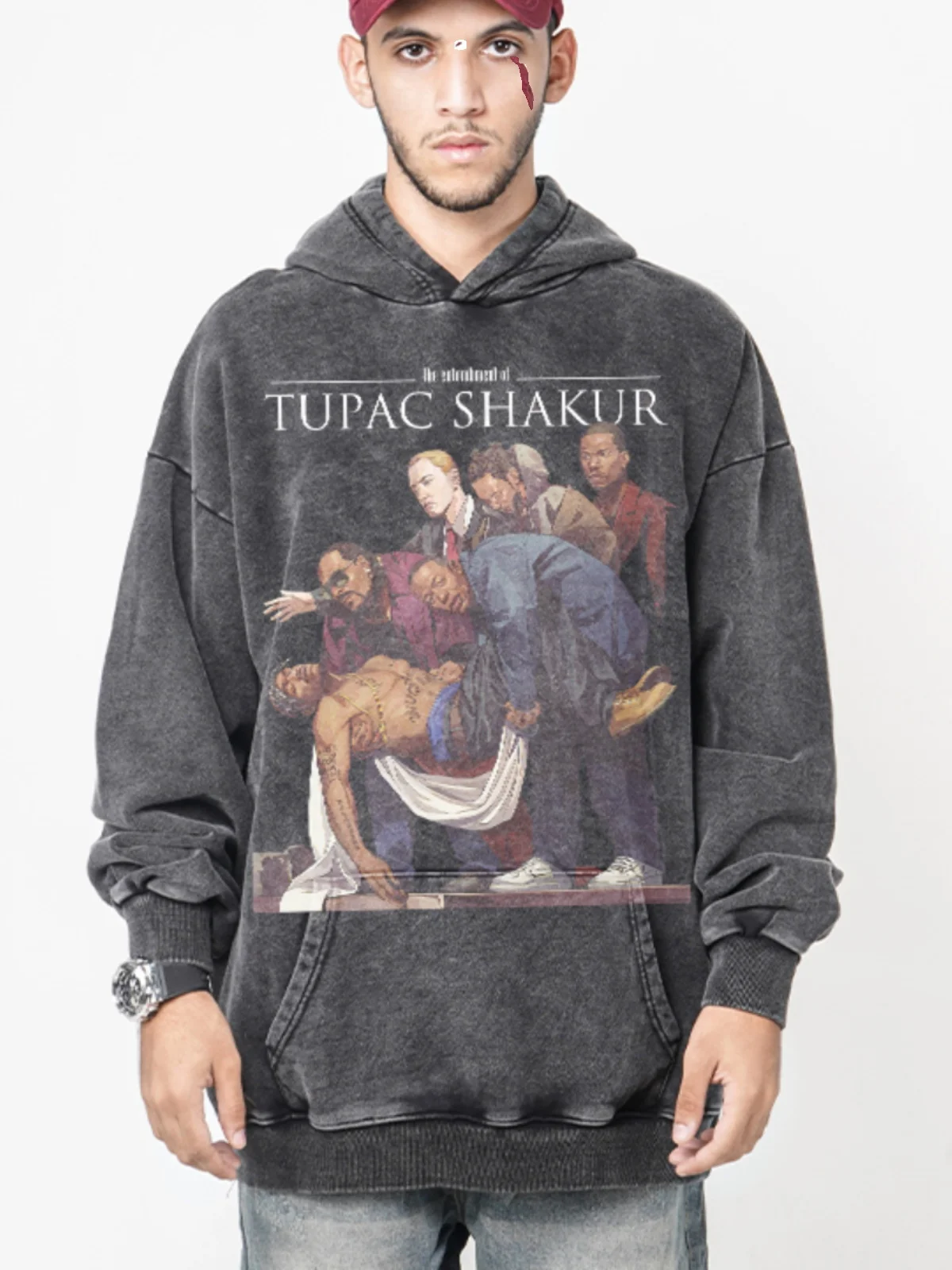 

Толстовка с капюшоном American Sle в стиле хип-хоп, рэп XXX Eminem ASAP, 2Pac, с принтом, повседневная свободная посадка, длинная све, осенне-зимняя уличная одежда...