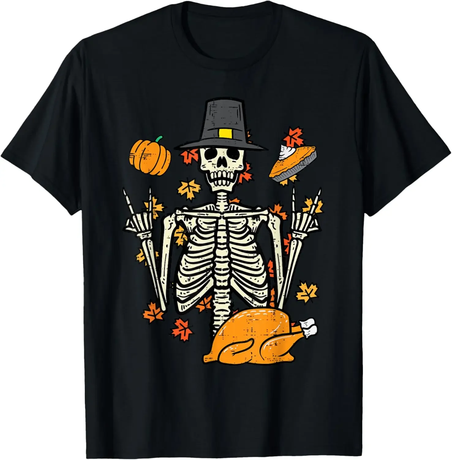 

Thanksgiving Rocker Skeleton Rock Hand Fall Men Boys Kids T-Shirt