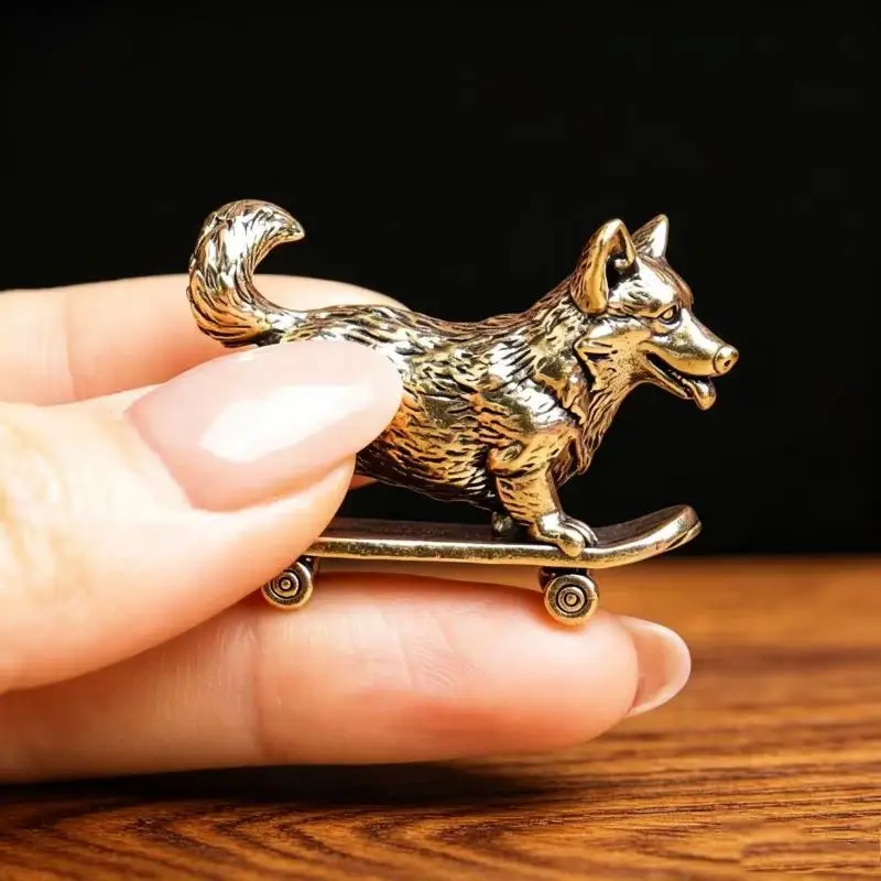 Skateboard-Hundefigur aus Messing, Vintage-Miniatur-Skulptur, Sammlerstück, Dekoration für Auto und Zuhause, Geschenk für Skate-Liebhaber – Detail 6