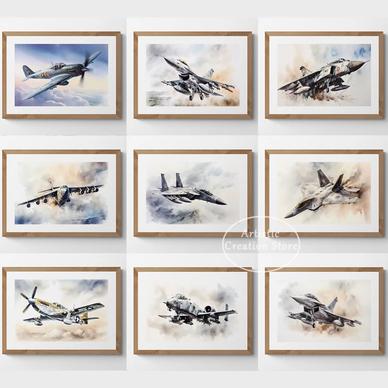 Fighter Planes Poster F-16 Fighting Falcon Avro Lancaster Prints Canvas Painting for Aviation History Buffs Gifts Home Decor