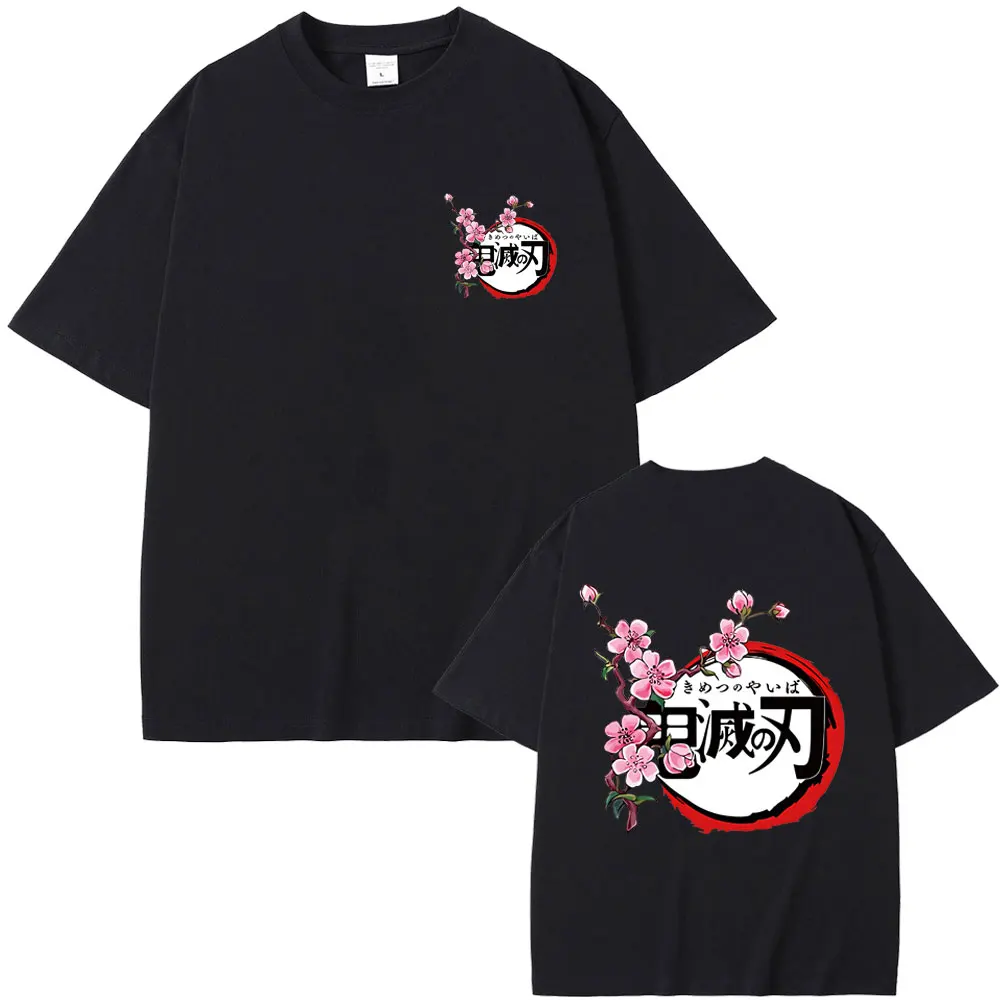 

Anime Demon Slayer Cherry Blossom Logo Print T-shirt Male Summer Casual Oversized T Shirts Men Women Fashion Cotton Short Sleeve