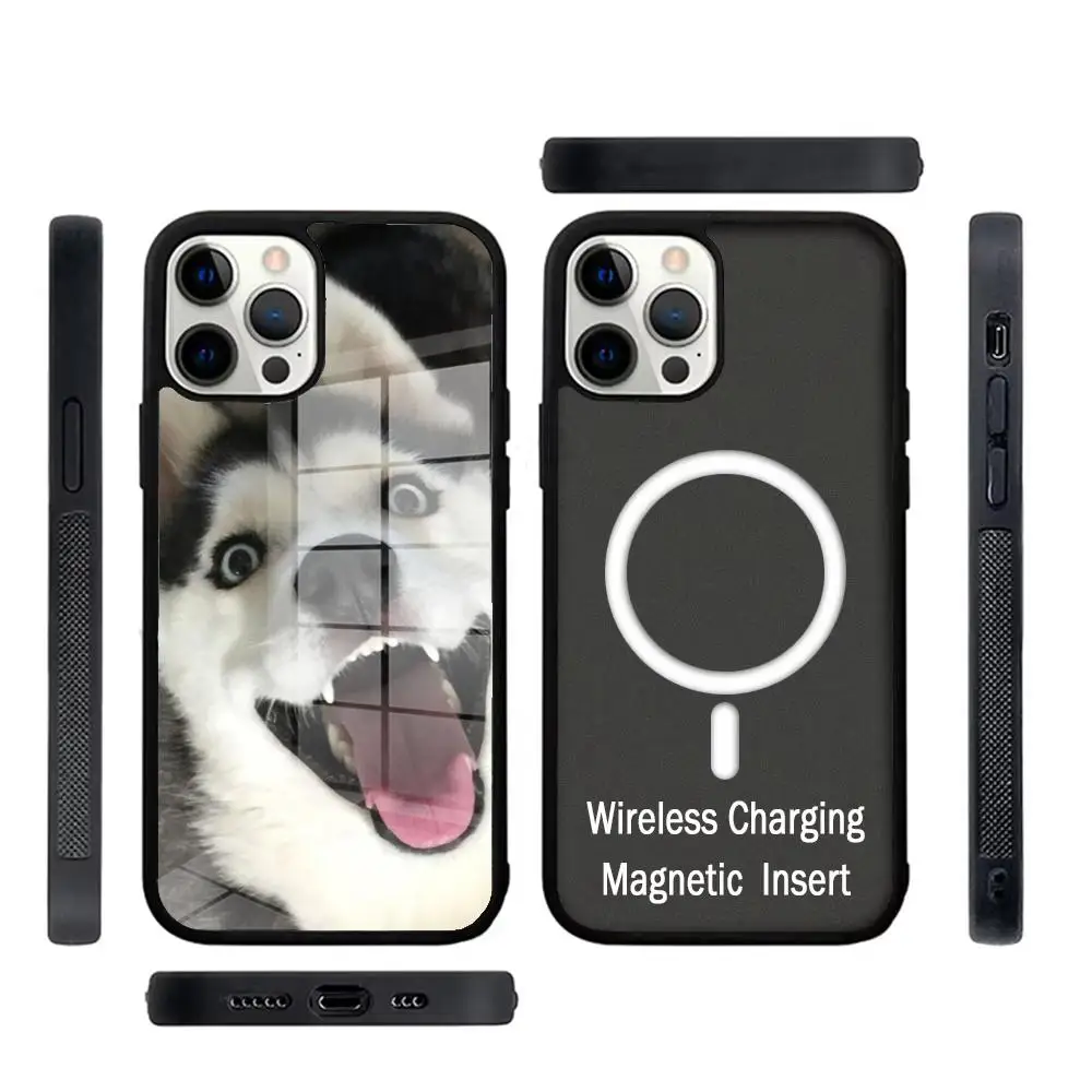 

Cute sled dog husky Phone Case Glass For IPhone 16 15 Promax 14 13 Pro 12 11 Magnetic charging Covers