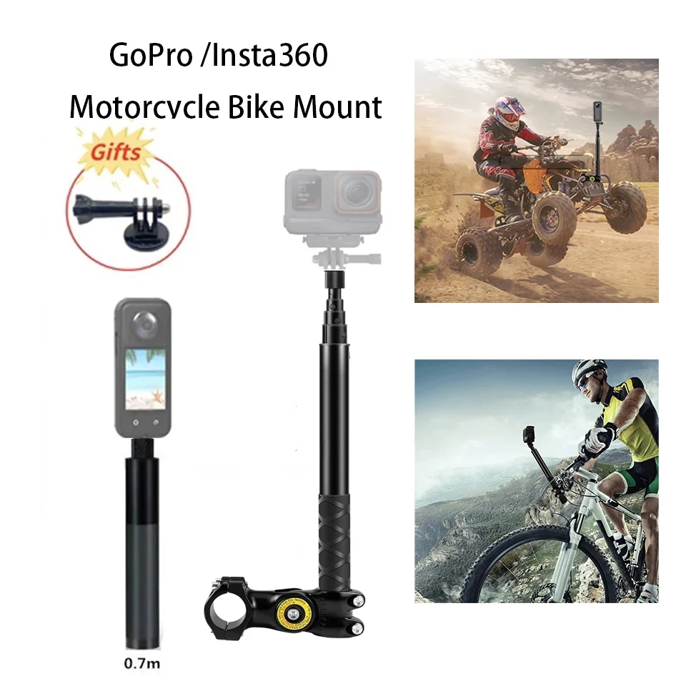 

Selfie Stick for Insta360 X4 Ace Pro DJI GoPro Motorcycle Bicycle Handlebar Fixture Mount Camera Bracket Adapter Monopod Stand