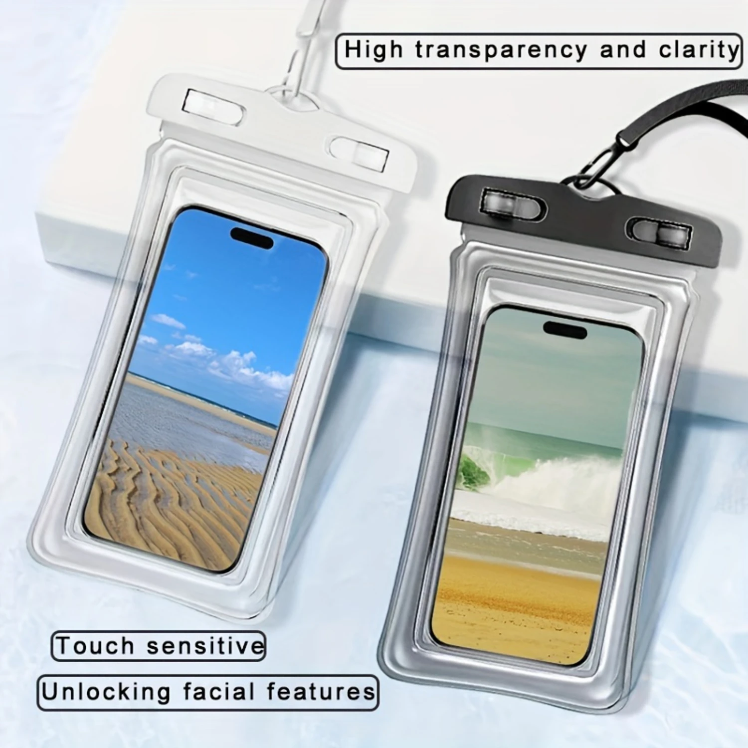 „Secure-Lock“ vielseitige wasserdichte Tasche mit zwei Luftkissen und Umhängeband – ideal zum Schwimmen, Surfen und regnerischen Tage – passend für Geräte