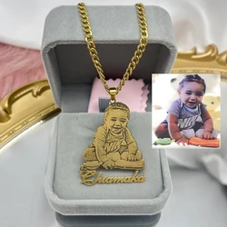 Stainless Steel Custom Photo Necklace Custom Picture Nameplate Pendant Necklace for Kids Custom Memory Jewelry for Family Gifts