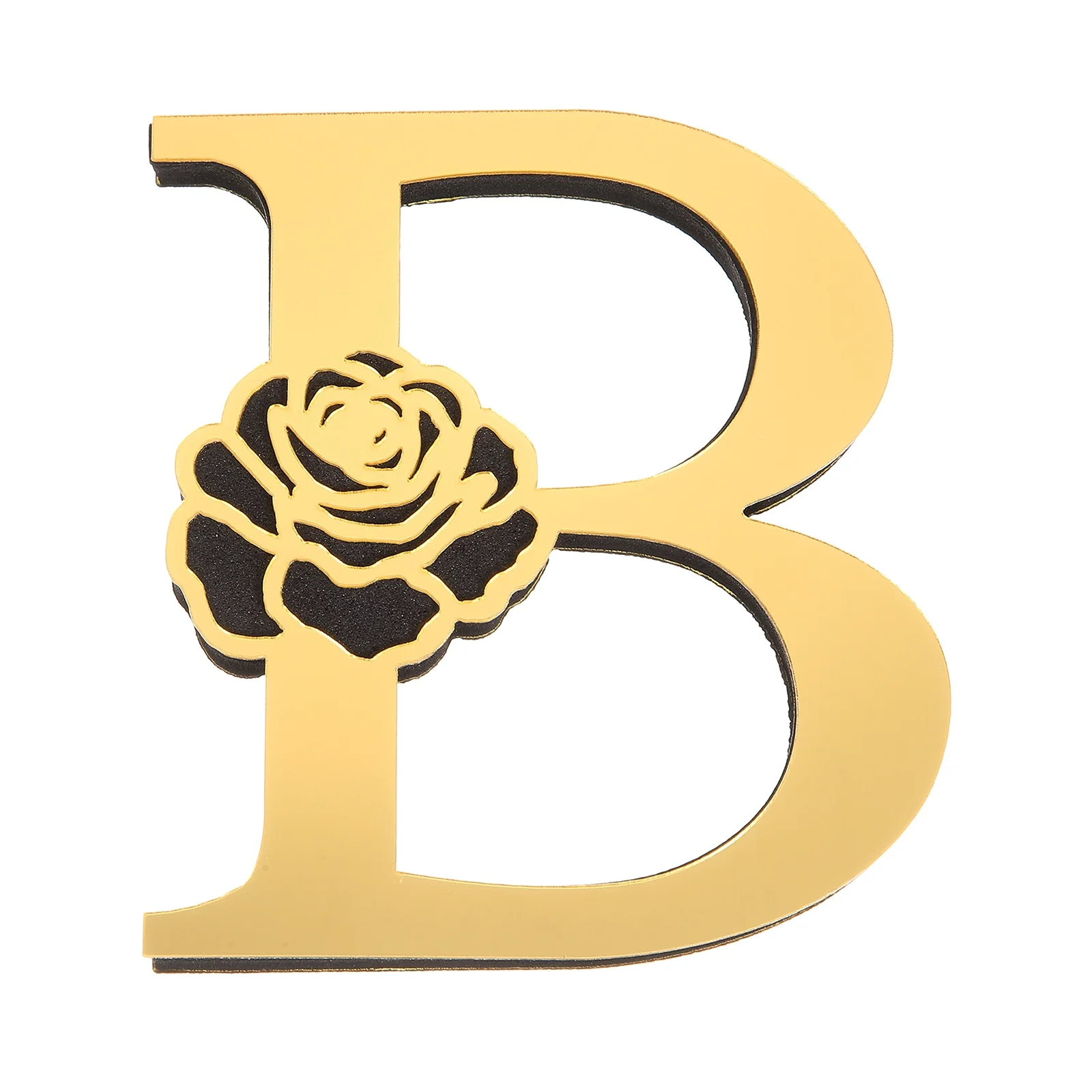 4 Inch 3D Floral Acrylic Alphabet Mirror Wall Sticker w Rose Letter A-Z Self-Adhesive Home Decor Letter Sign Art Sticker Decal