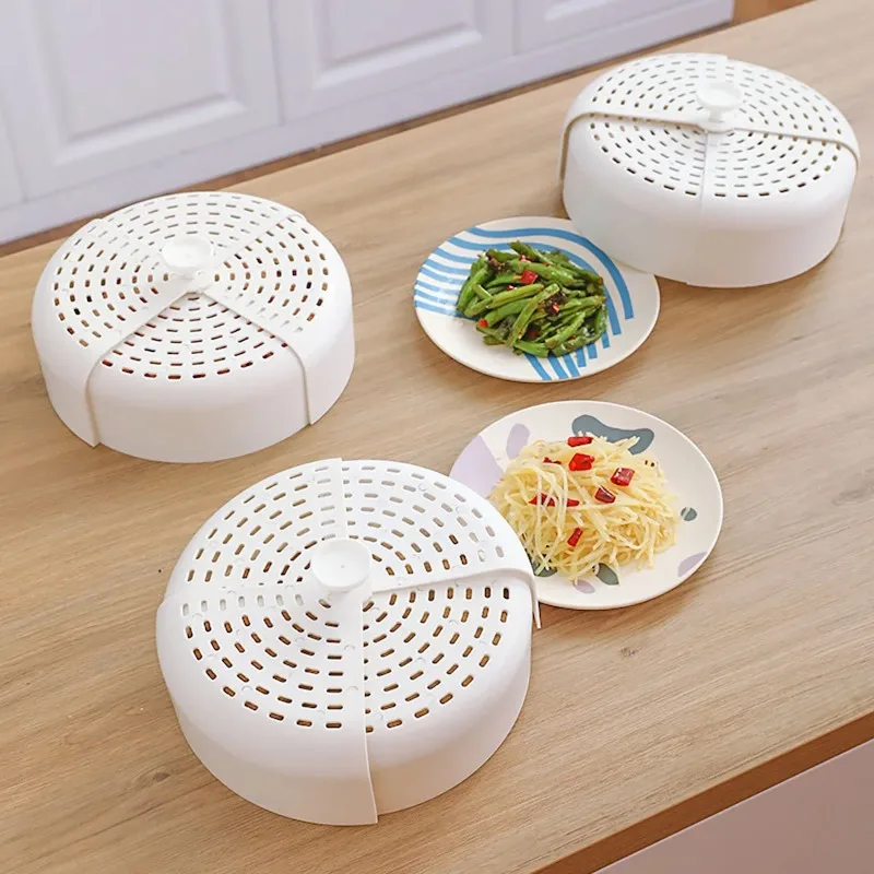 Collapsible Food Cover Ventilated Table Dish Cover Rotatable Food Protector Fly Mosquito Proof Leftover Meal Shield for Summer
