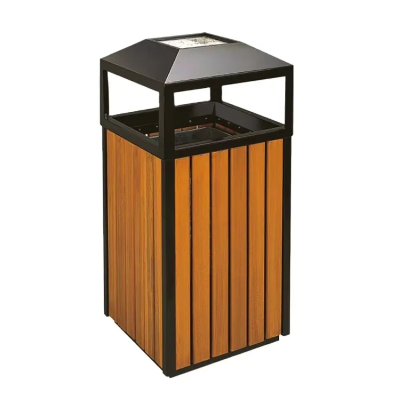 Square Shape Outdoor commercial garbage bin and park rubbish bin wood dustbin for community Rubbish Barrel