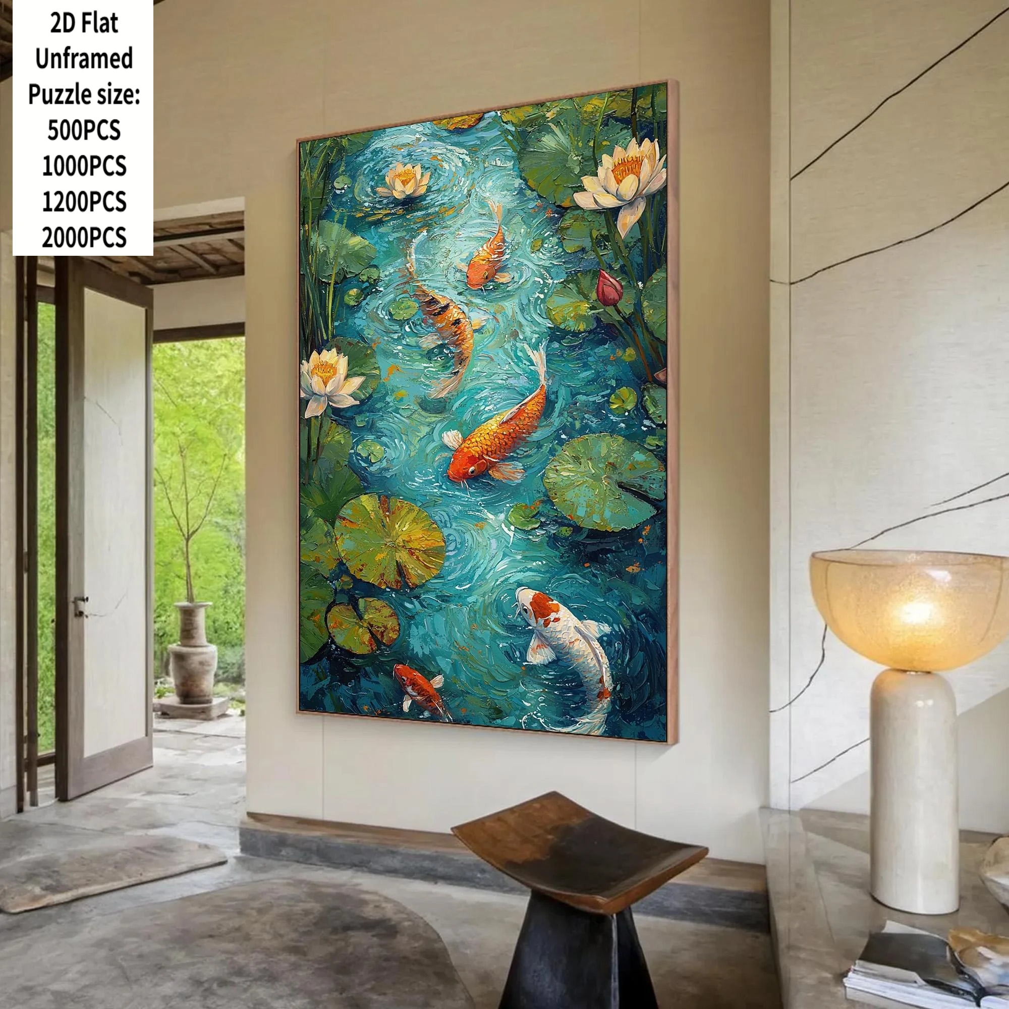 

500/1000/1200/2000PCS Jigsaw Puzzle Koi Lotus Pond Home Family Activity Games for Gameroom Bedroom Home Decor Frameless