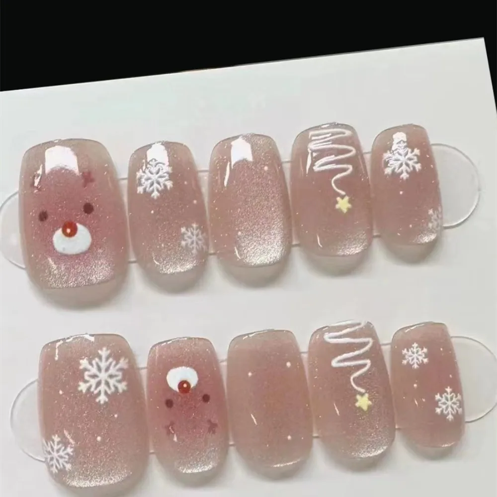 Olho de gato francês unhas falsas wearable manicure forma quadrada unhas falsas cobertura completa ano novo natal imprensa em unhas feminino