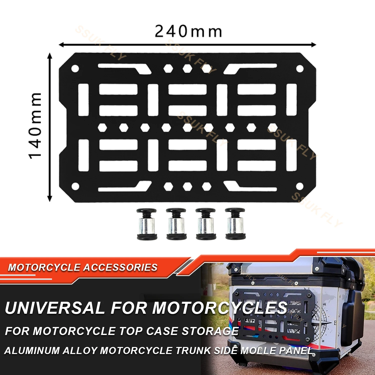 

Motorcycle Molle Panel For Trunk Storage Stainless Steel Waterproof Tactical Universal Top Case Organizer Modular Storage