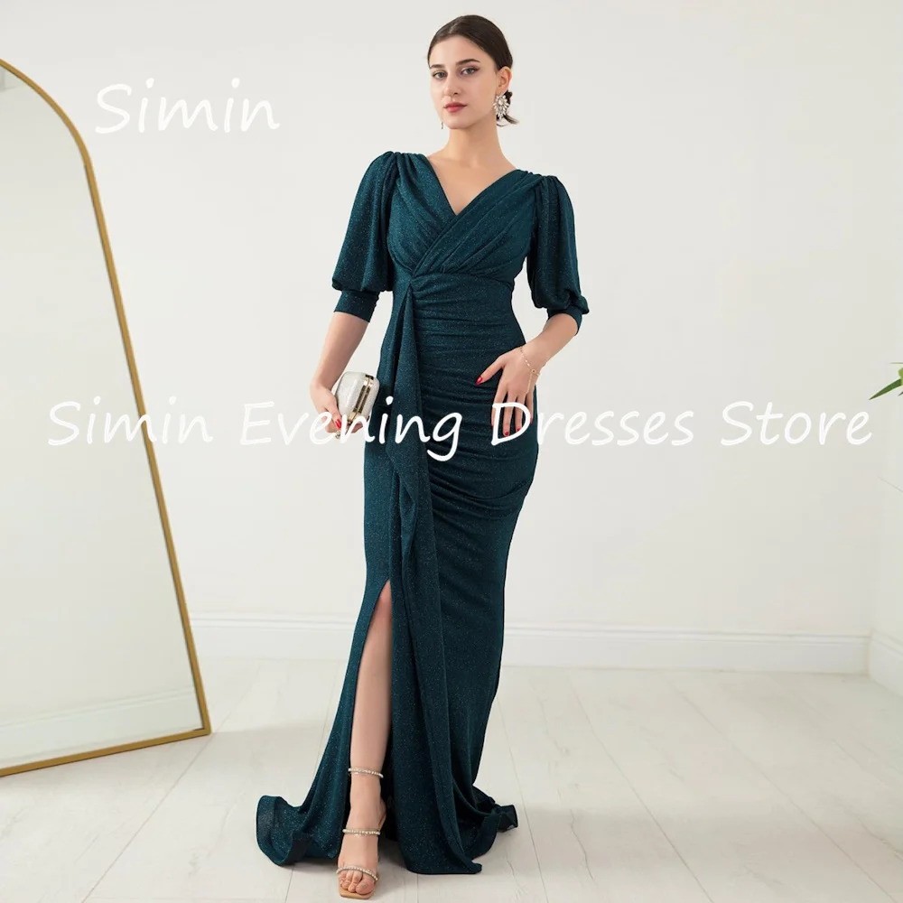 

Simin Satin Mermaid V-neck Ruffle Saudi Formal Prom Gown Floor-length Arab Evening Elegant Party dresses for women 2023