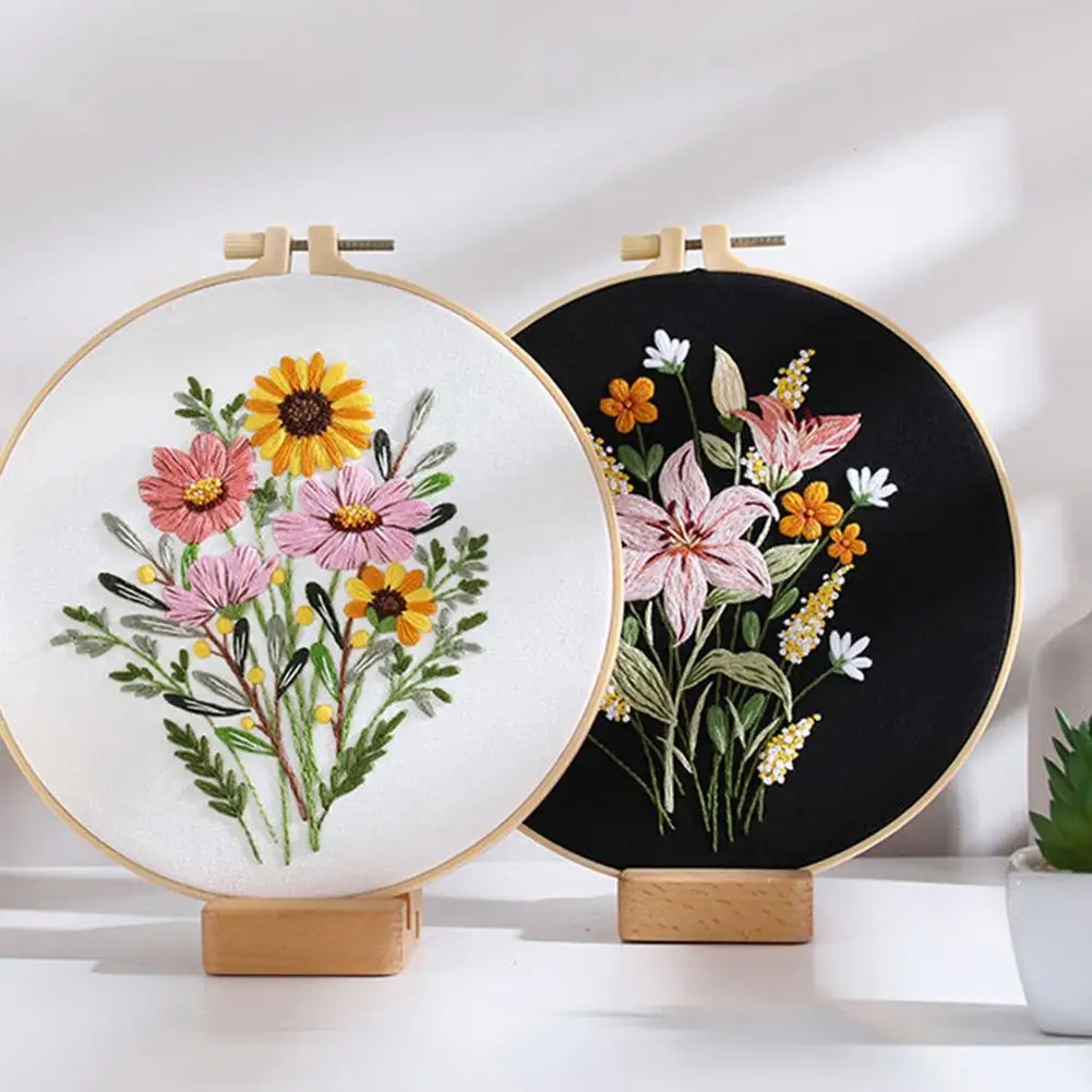 Embroidery Kits For Beginners Hand Embroidery Colorful Flower Plant DIY Kits With Embroidery Hoops Needles Threads