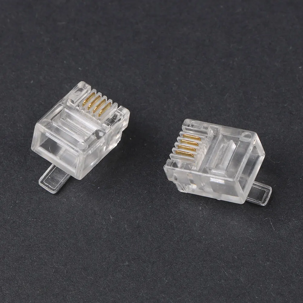 50 buah 4 Pin RJ11 RJ-11 6P4C colokan Modular konektor telepon kompatibel dengan kawat Solid dan untai