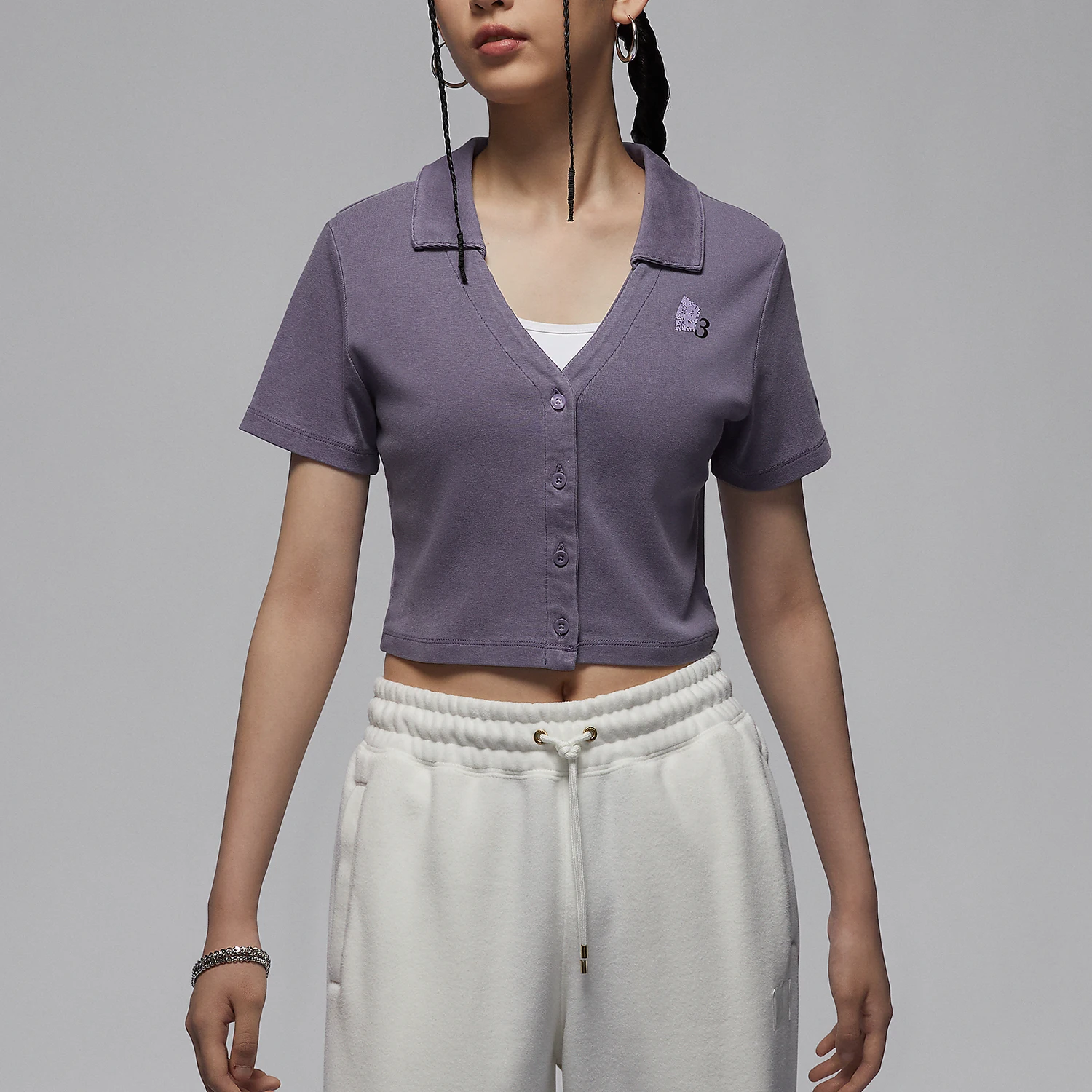 

Nike genuine Jordan women's knitted lapel slim casual short sleeved T-shirt HF6423-504