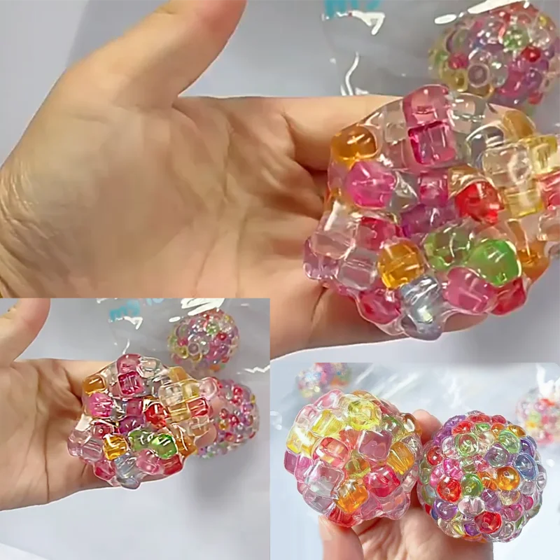 Juguete colorido para apretar con ruido para apretar a mano, juguetes antiestrés que reducen la presión, cuentas de arcoíris para adultos y niños