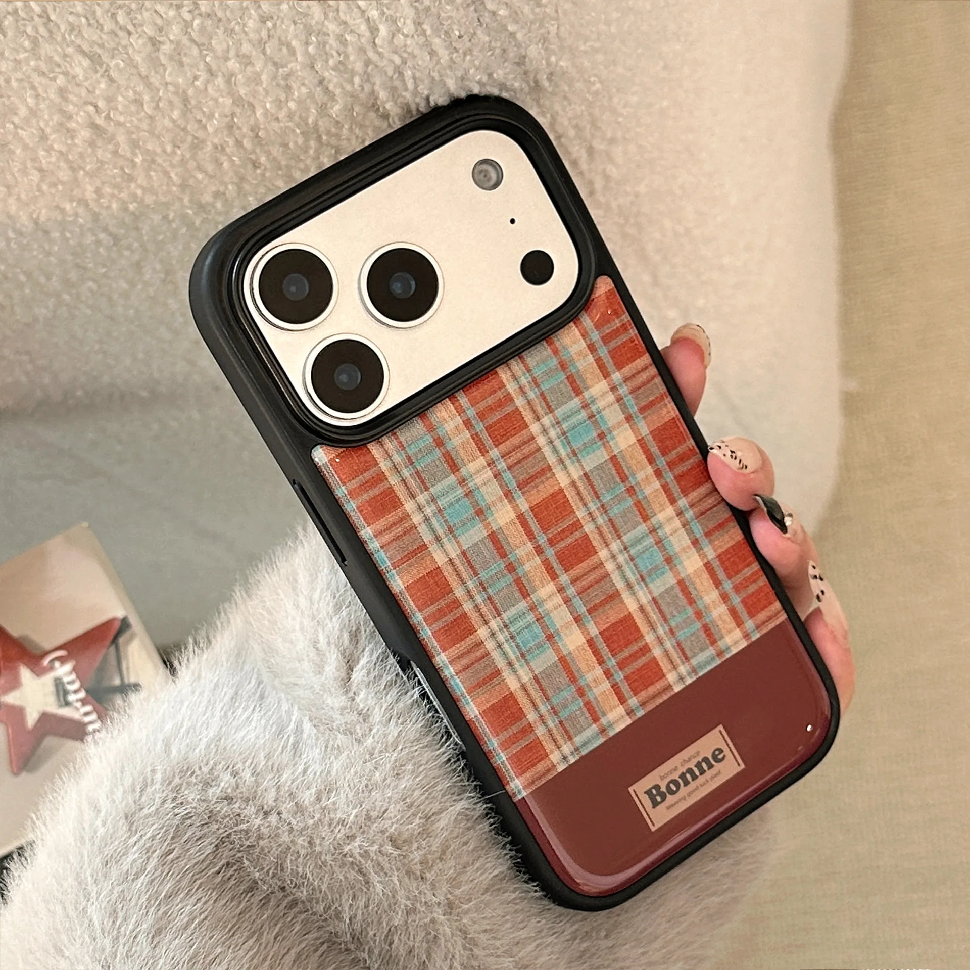 

Korean Splicing Grid Pattern Drop Glue Phone Case for iPhone 17 Air 16 15 14 13 11 12 Pro Max Shockproof Protective Hard Cover