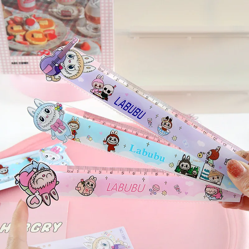 Hot Selling Cute Rabbit Ruler Pressure Reducing Rotating Head 15cm Acrylic Color Student Measuring Ruler Learning Stationery