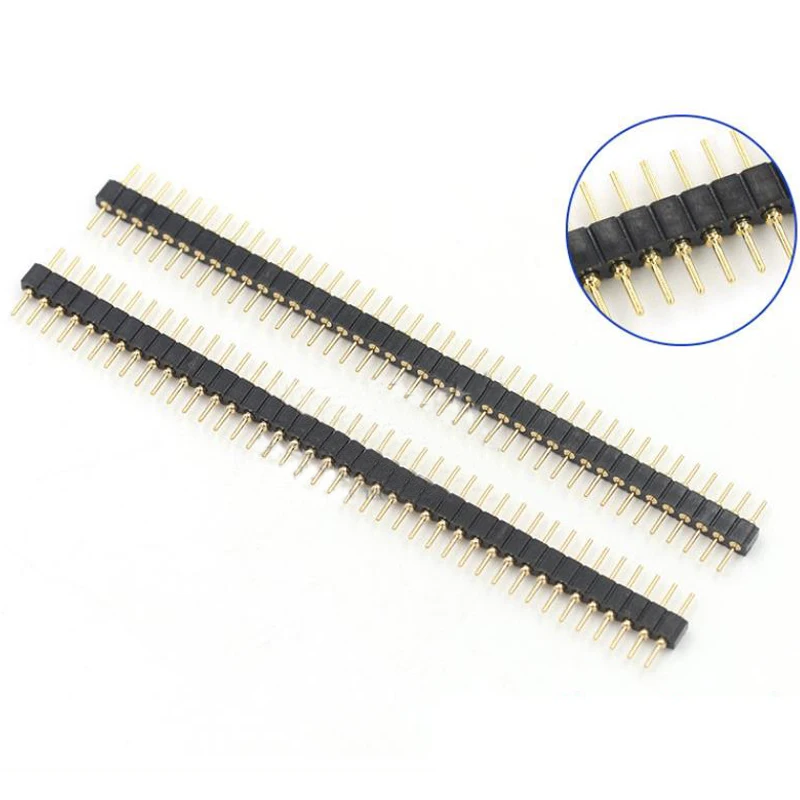 10Pcs Gold Plated Pitch 2.54mm 1x40 Pin 40 Pin Single Row Male Pin Header Strip Straight Needle Connector