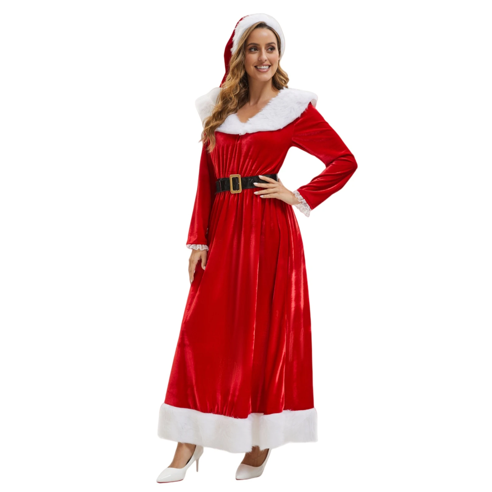

Mrs Claus Costume for Women Christmas Dress with Hat Vintage Santa Dress Long Sleeve Women's Santa Dress Christmas Party Dress
