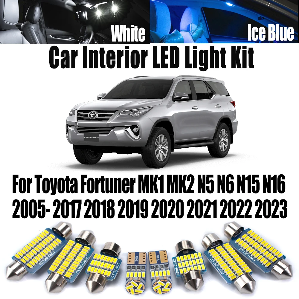 Number Plate Lamp For Toyota Fortuner MK1 MK2 N5 N6 N15 N16 2005- 2020 2021 2022 2023 Car Bulbs Kit LED Interior Map Dome Light