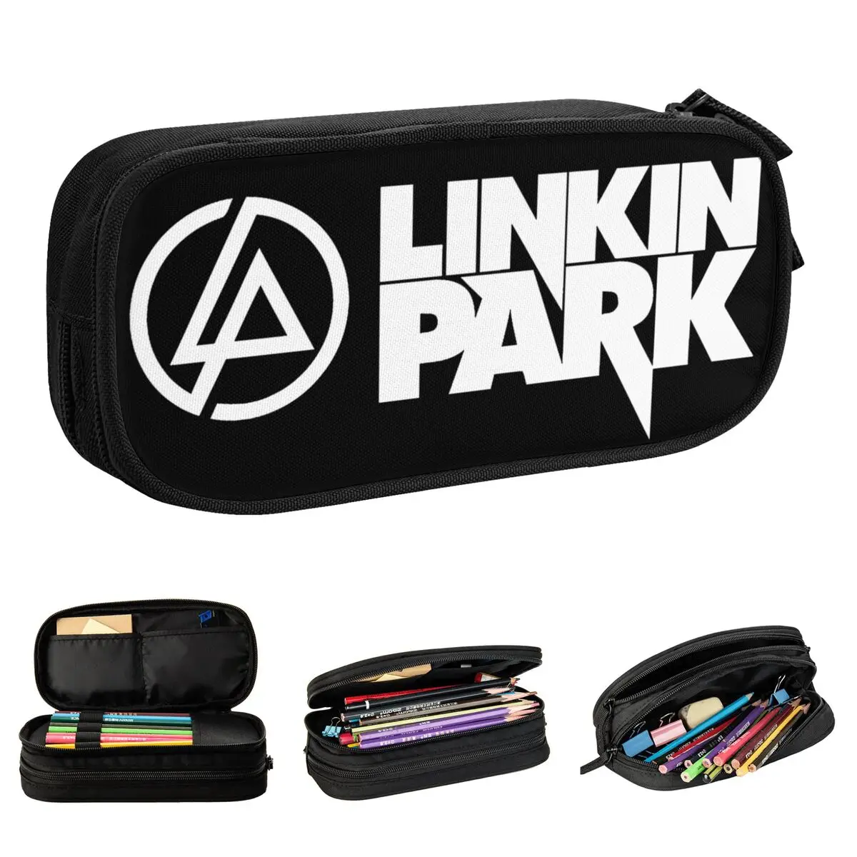 Large Pen Box Linkinpark Rock Music Band Office Accessories Vintage Logo Double Layer Pencil Bag Girl Make Up Bag Suprise Gift