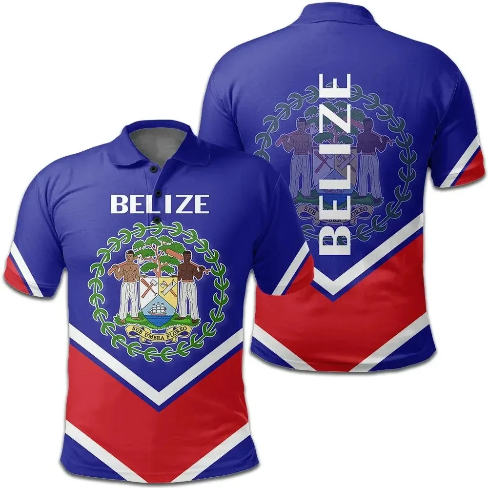 Belize Flag Map 3D Printed Polo Shirts For Men Clothes Fashion Country POLO Shirt National Emblem Short Sleeve Male Streetwear