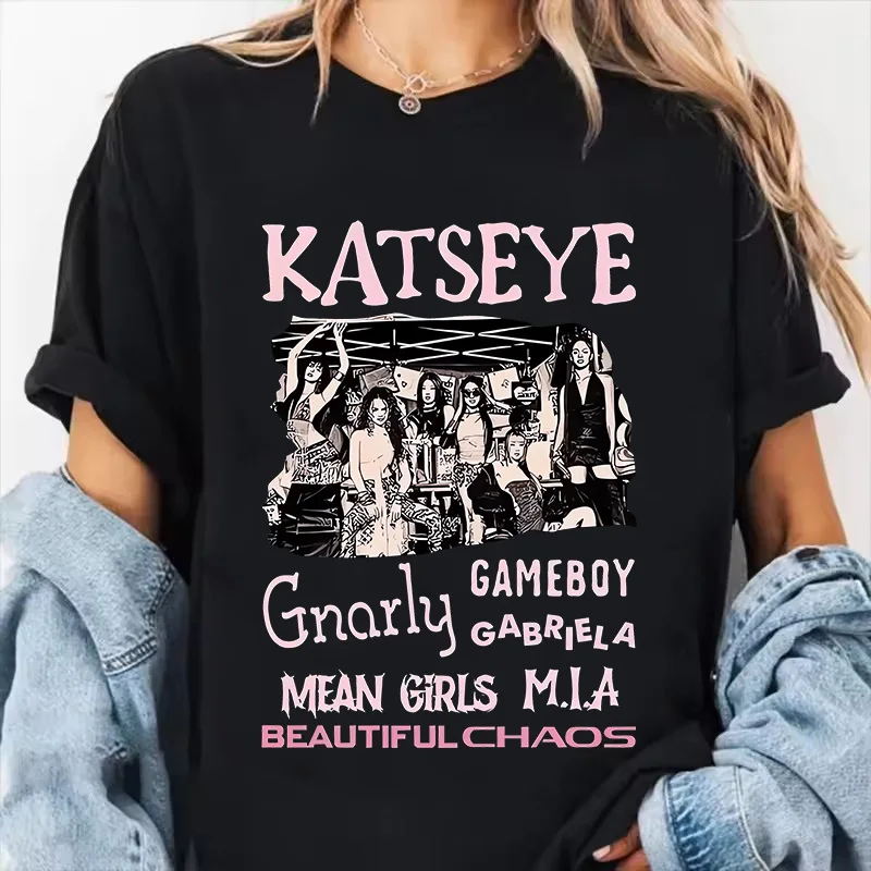 Felpe stampate con motivo Katseye taglie forti T-shirt sportiva casual a maniche corte da donna autunno inverno alla moda di alta qualità